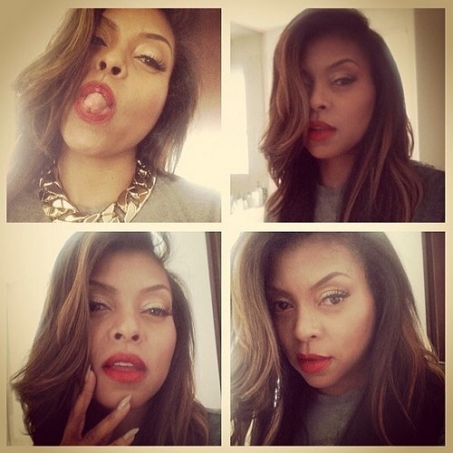 Taraji P. Henson wearing red lipstick, beautiful selfies